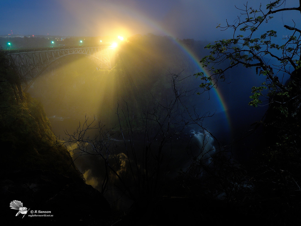 Lunar Rainbow with the Victoria Falls Bridge Behind